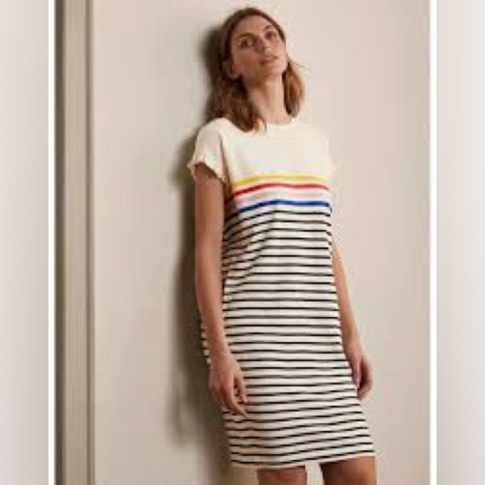 Boden Faye Jersey T-Shirt Dress Ivory Multi Stripe US 4R